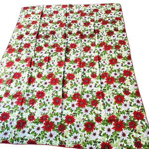 Vintage Christmas Tablecloth Cotton Blend Cloth Festive Red & White Poinsettias